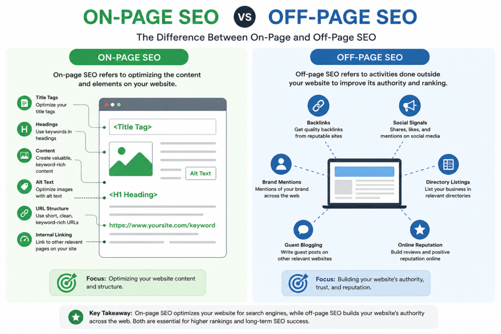difference between on page and off page seo